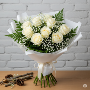 9'lu Beyaz Gül Buketi